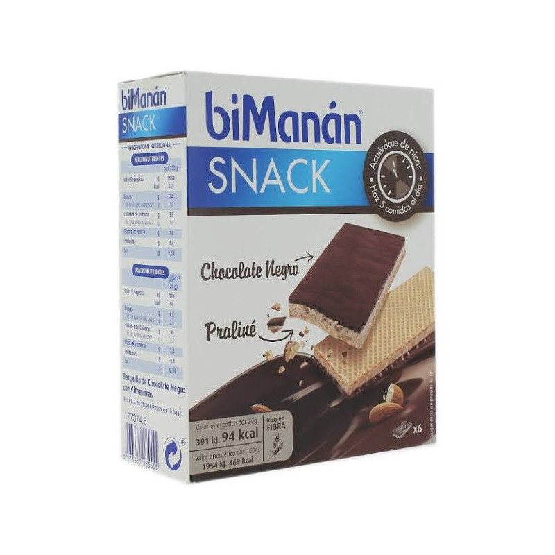 Bimanan Snack Chocolate Negro Praliné - 6 Barritas